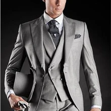 Красивый блестящий светло-серый утренний Блейзер смокинги для жениха, Свадебные/деловые/торжественные костюмы вечерние платья(пиджак+ брюки+ жилет+ галстук
