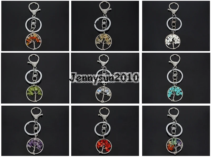 Natural Gems Stone Tree of Life Charm Beads Silver Plated Key Ring Healing Jewelry Design 5Pcs/Pack | Украшения и аксессуары