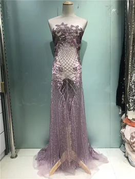 

2018 New Mesh Hot Sale Purple French Lace Fabric 5 Yards African Net High Quality With Thread Embroidered Tulle l-5-1