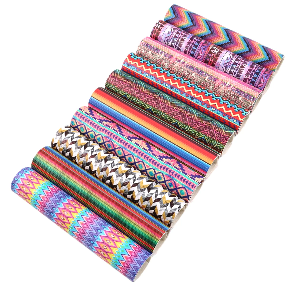 

New 20*34cm 10Pieces/set Strip Geometric Printed Synthetic Leather Sequins Patchwork Bag Shoes Handmade Phone Case DIY,1Yc6283