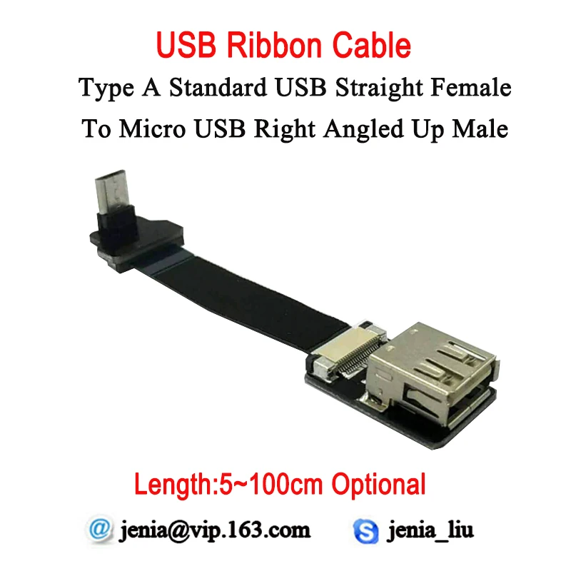5 см-100 см тонкий гибкий USB плоский кабель для передачи данных прямой стандартный тип A Женский к Micro правый угловой до 90 градусов конвертер