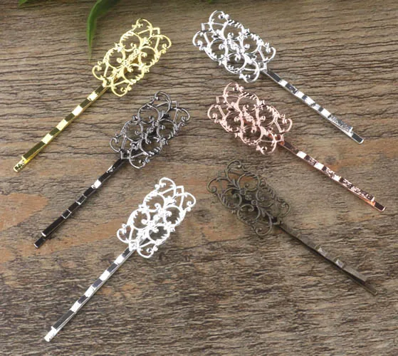 15x25mm Multi color Bobby Pins Hairpin Bases Filigree Flower Hair Clips