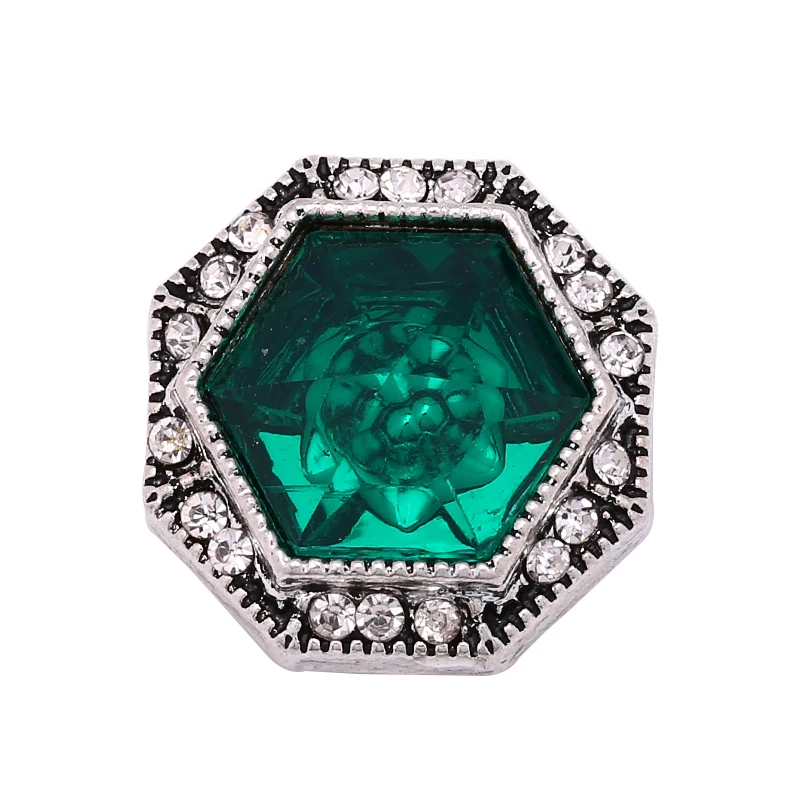 Vintage Polygon Snap Buttons 18mm/20mm Antique Silver Deep Green