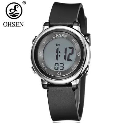 Модные дизайнерские цифровые наручные часы OHSEN Horloge для детей, детские наручные часы с силиконовым ремешком для девочек, 50 м, спортивные часы для плавания и дайвинга, часы с будильником, подарок - Цвет: Black