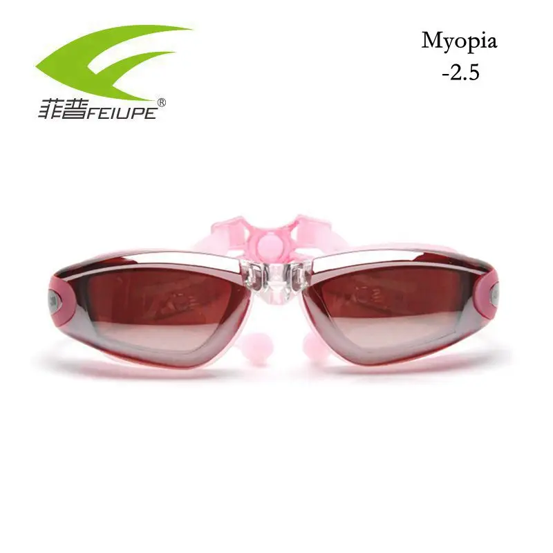 FEIUPE близорукость рецепт очки для воды Анти-туман плавательные очки анти-УФ покрытие воды диоптрий Ochelari красочное покрытие для взрослых - Цвет: PinkMyopia-2.5