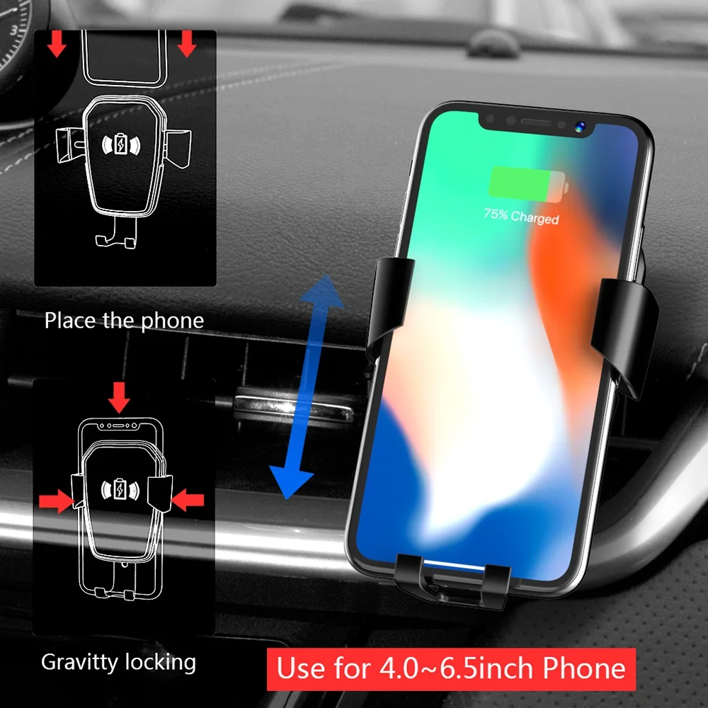 CASEIER Qi Wireless Car Charger For iPhone 8 X XR XS Max Fast Charging For Samsung S9 S10 Car Mobile Phone Holder Stand 