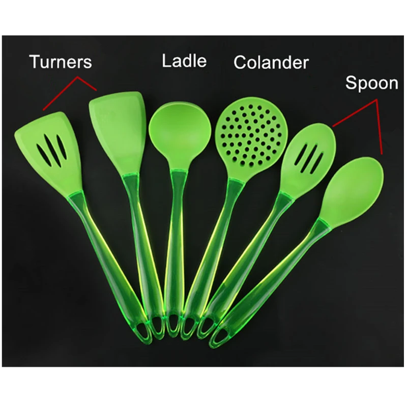 6pcs/set Kitchen Tools Utensil Set Plastic handle Silicone Cooking Tools Set 2 Turners+2 Spoons+
