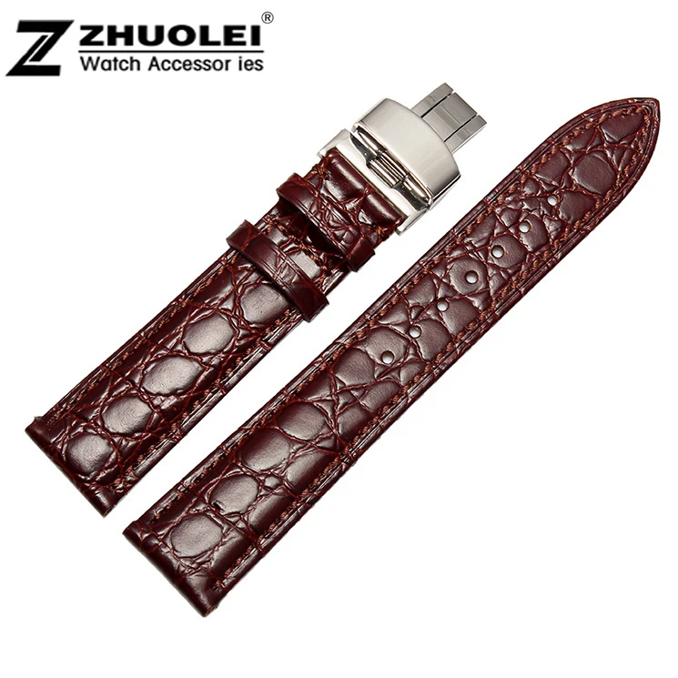 

Watch strap 16mm 18mm 20mm Brown Genuine Leather Watch bands Strap bracelets double push button watch buckle clasp