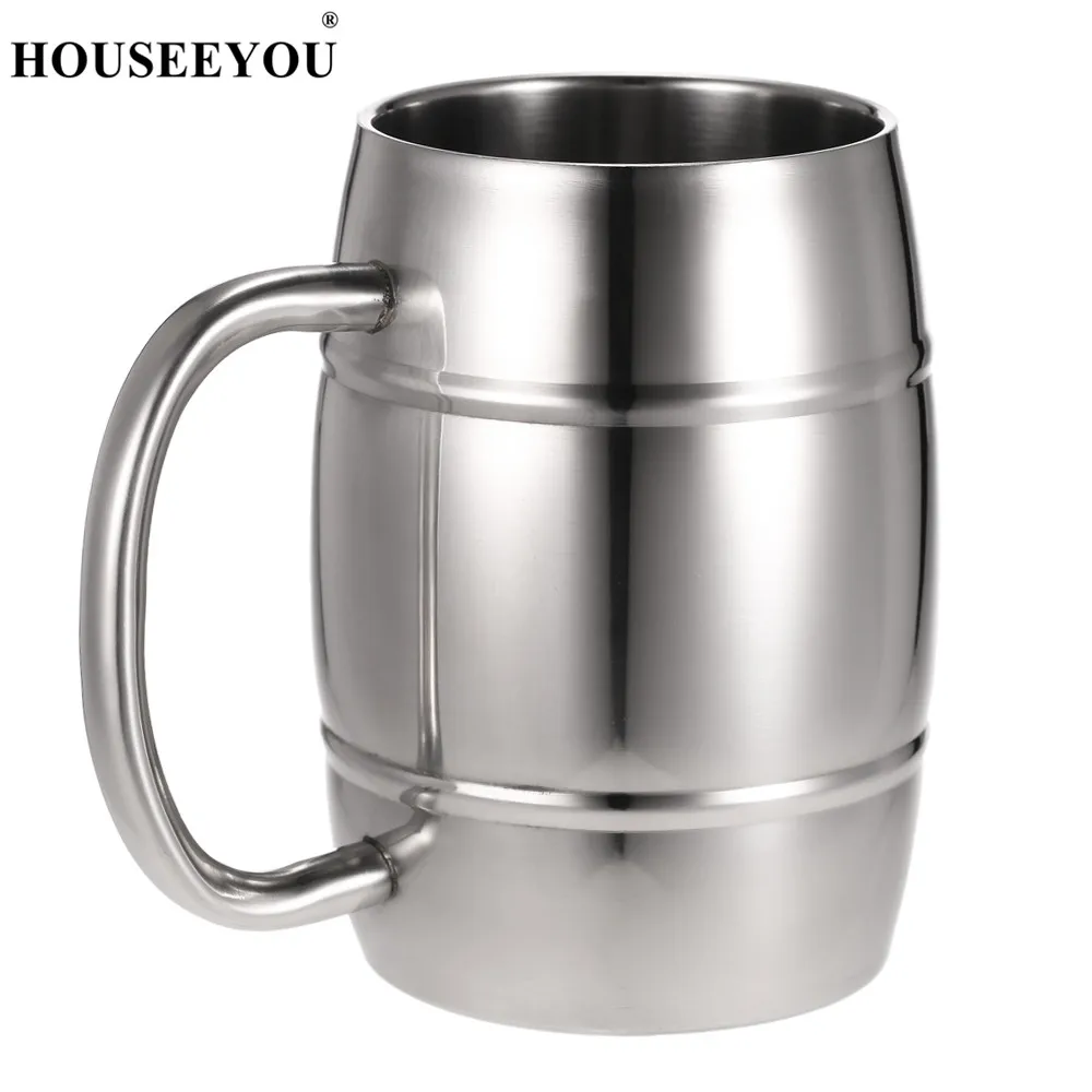 Двухстенная чашка HOUSEEYOU из нержавеющей стали для напитков кофе чая с ручкой