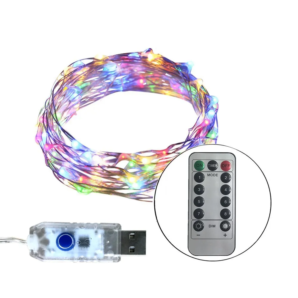 33FT 10M 100LEDs 5V LED String Lights USB 8 Function Sliver wire Fairy LED Christmas Lights ...