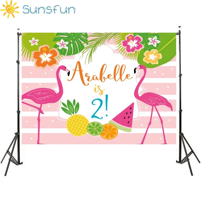 

Sunsfun 7x5ft Photography Backdrop Girls Flamingo Children Birthday Party Banner Pink Floral Tropical Style Background 220x150cm