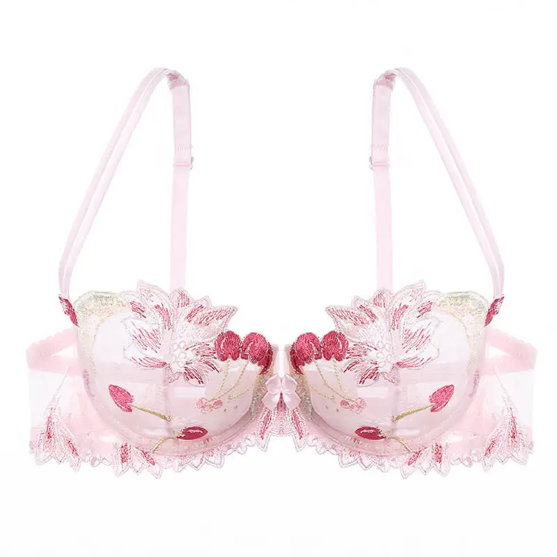Lilymoda, сексуальный ультра тонкий прозрачный бюстгальтер, эротическое женское нижнее белье, цветочное кружевное соблазнительное белье с вышивкой вишни - Цвет: pink bra