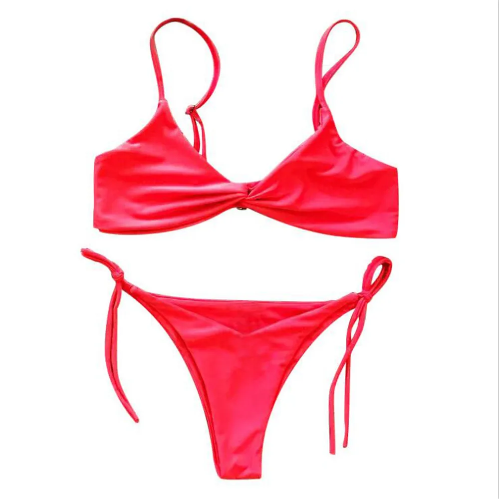

bikini 2019 Pure color Camisole Adjustable fold Breast pad Bandage T-back micro bikinis set swimwear women swimsuit biquini mayo