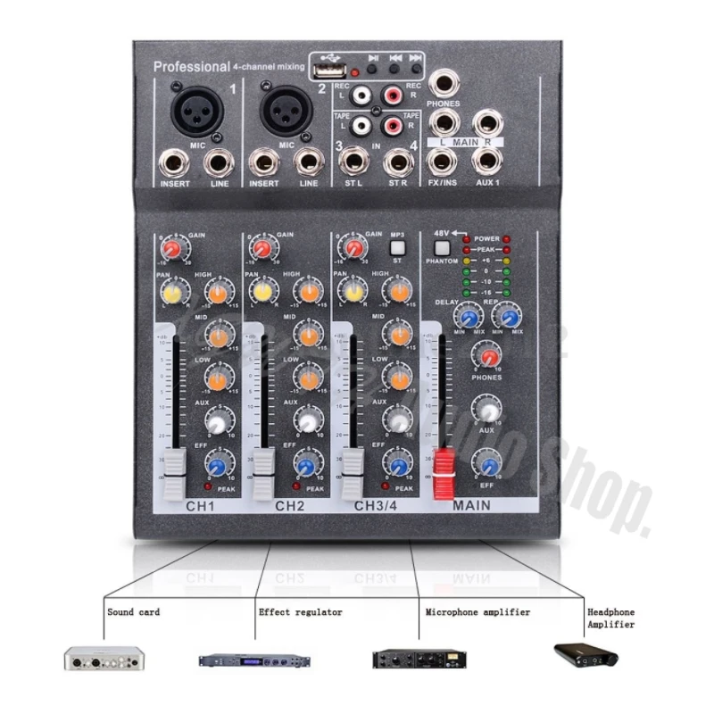 Mini 4 Channel Studio Audio Sound Mixer