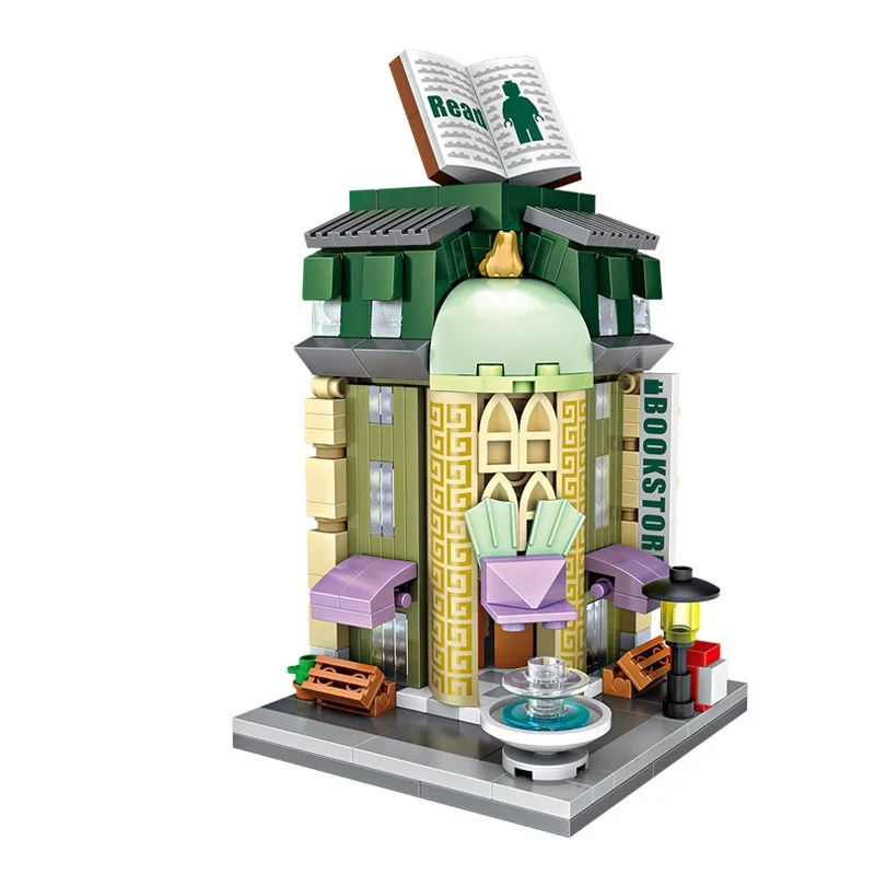 411 шт. книжный магазин мелкие частицы концентрированный building block игрушки мини street
