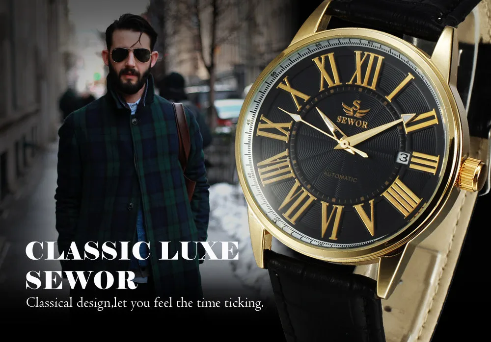 2016 new fashion SEWOR brand design business calendar clock men male automatic mechanical self wind leather wrist dress watch 69 2016 new fashion SEWOR brand design business calendar clock men male automatic mechanical self wind leather wrist dress watch