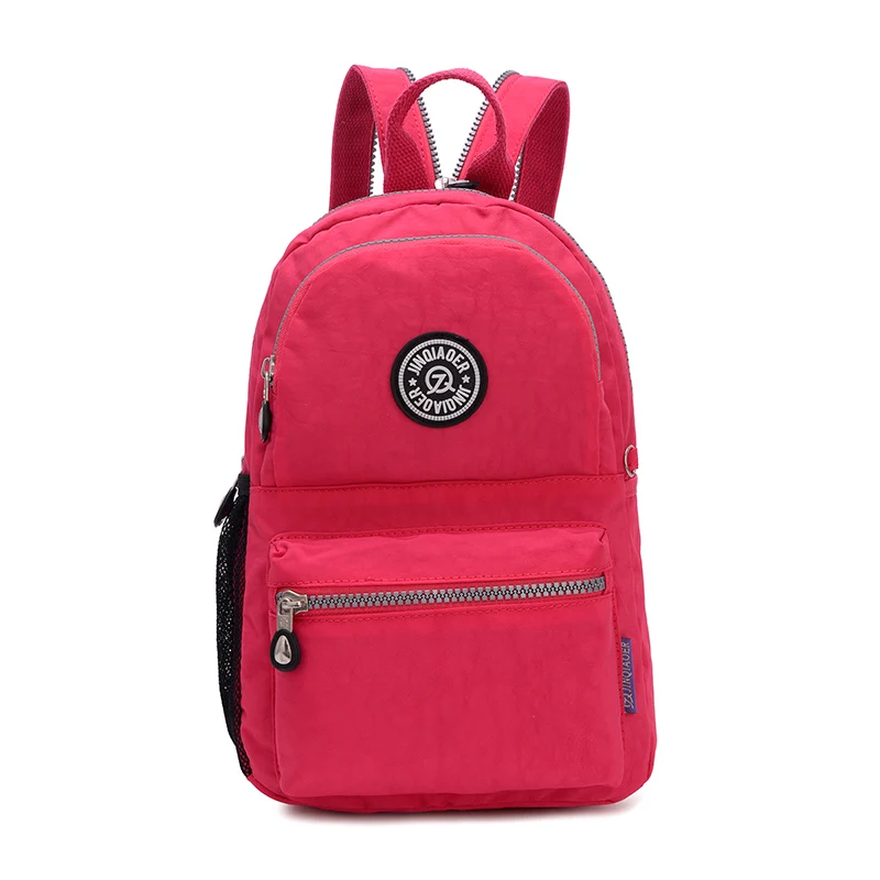 Нейлоновый женский рюкзак, однотонные школьные сумки для девочек-подростков, нейлоновые Водонепроницаемые рюкзаки, школьные сумки, женская сумка через плечо, цена в долларах - Цвет: Ярко-розовый