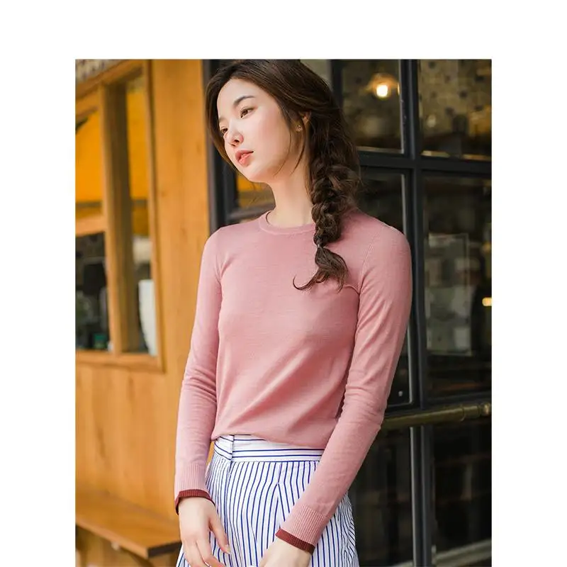 INMAN осенний шерстяной Теплый разноцветный женский круглый цветной пуловер свитер - Цвет: Pink