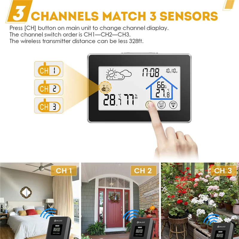Digoo DG-TH8380 беспроводной экран Метеостанция Forecaster с термометром температуры и влажности Открытый датчик погоды Часы