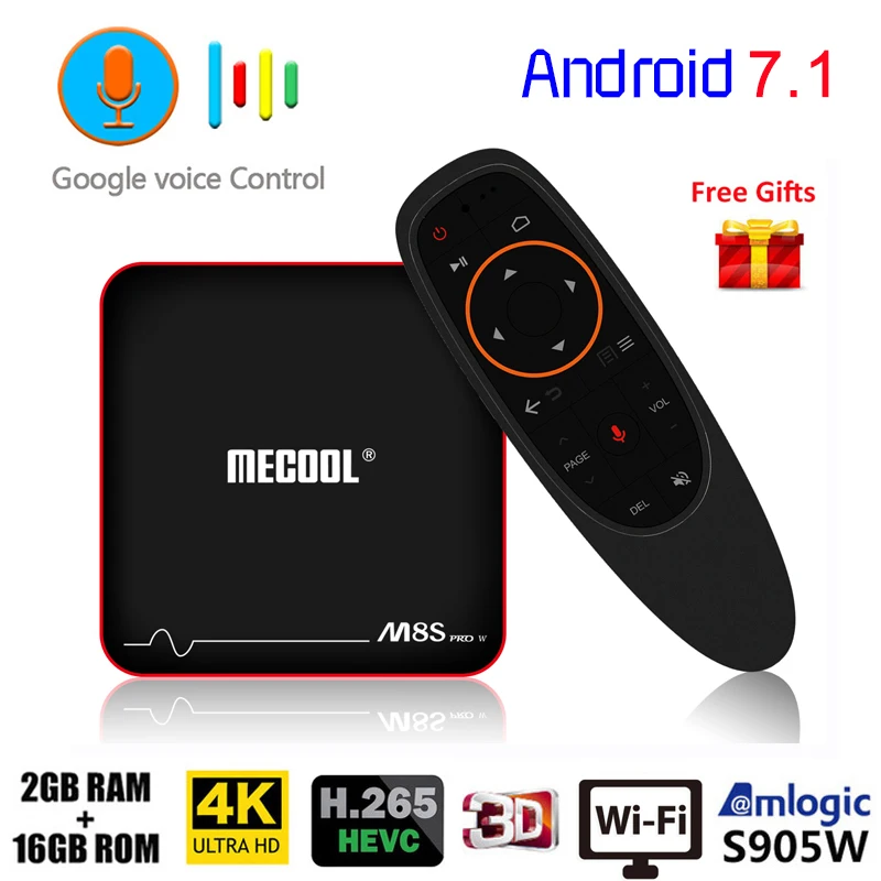 

MECOOL Android 7.1 TV Box M8S PRO W Amlogic S905W Quad Core 2GB RAM DDR3 16GB Smart TV Box WiFi 4K H.265 Belgium HD Media Player