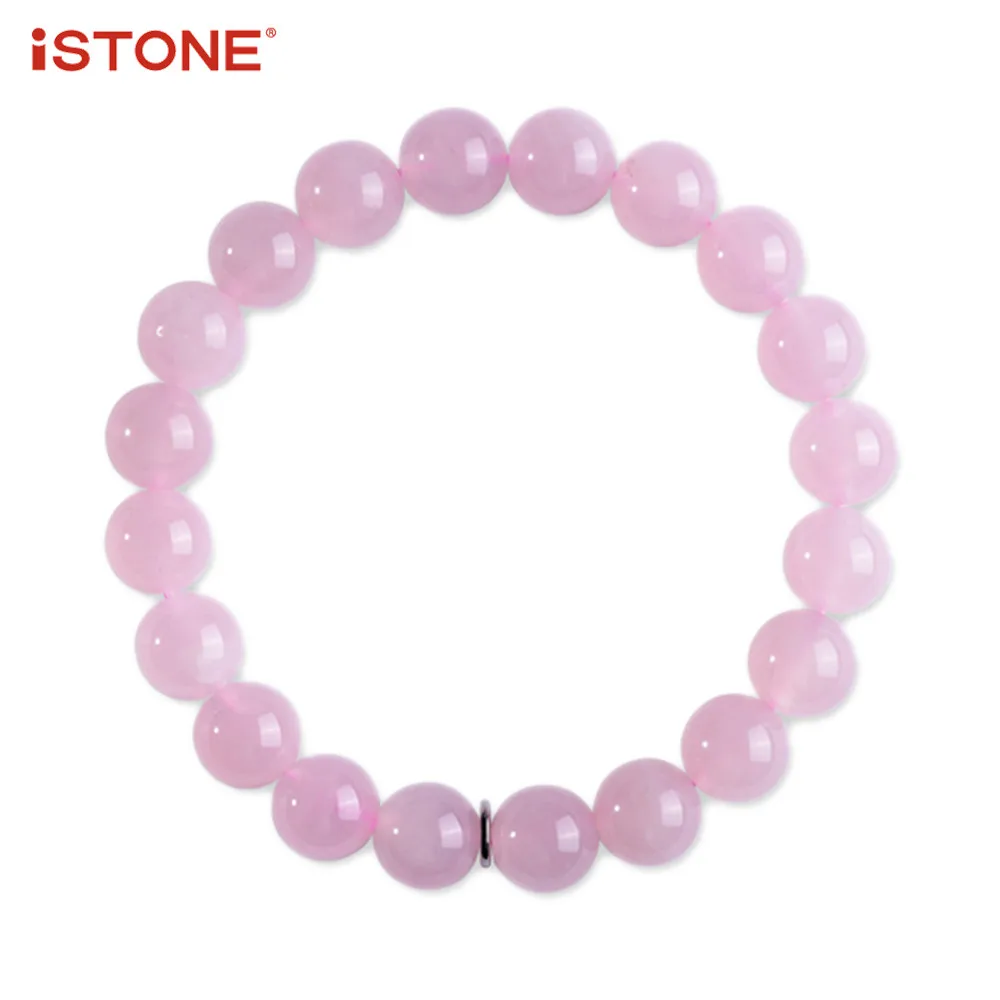 iSTONE 100 Natural Gemstone Rose Quartz Bracelets 8mm Round Shape Pink