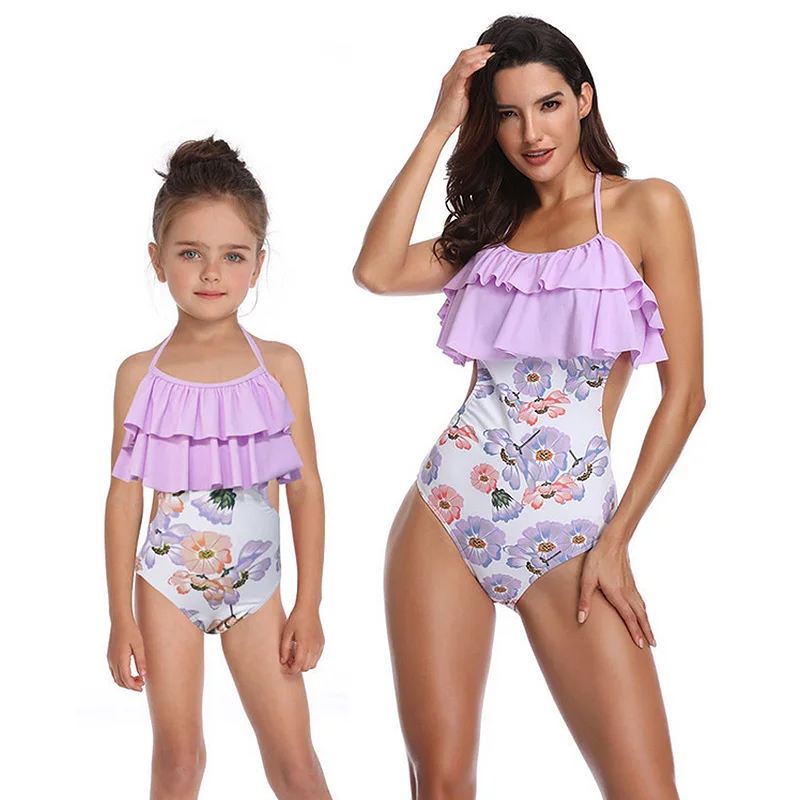 

Mother Daughter Ruffle Swimwear Parent-Child Halter Straps Swimsuit Swimsuit Summer Beach Travel Elegant Swimsuit