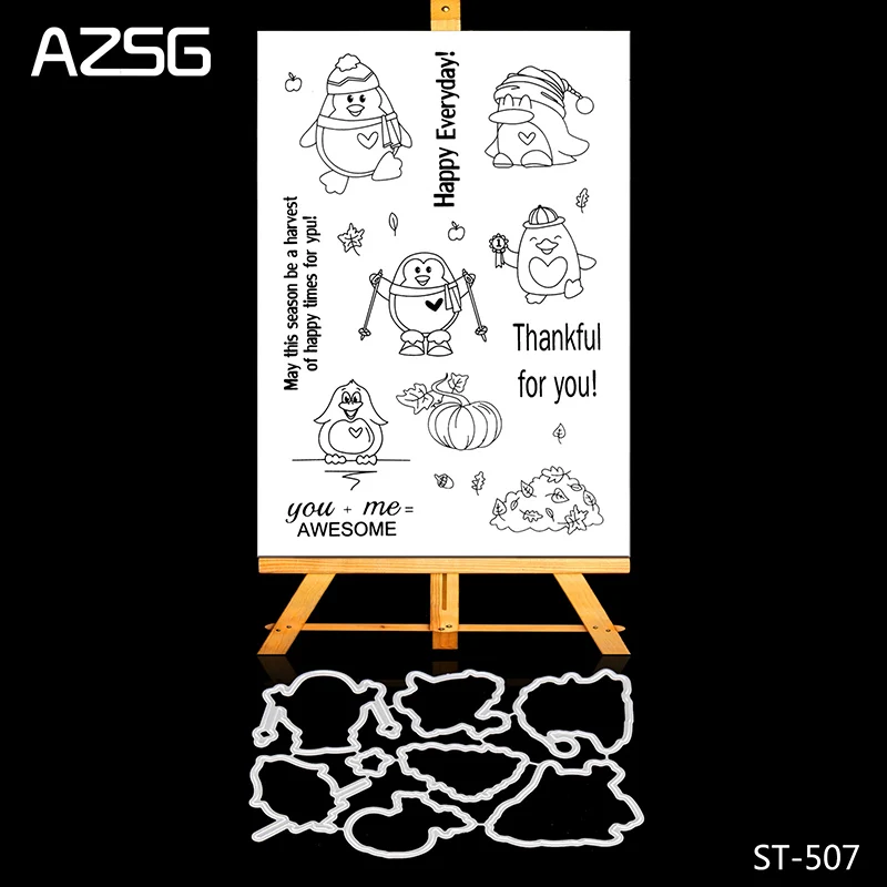 

AZSG Cartoon style cute penguin Clear Stamps Cutting Dies Set for DIY Scrapbooking/photo Album Decorative Craft Chapte