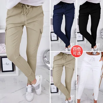 

Fashion Pants For Women Summer 2019 Hot Sale Thin Section Lacing With Pocket Long Pants Female Casual Solid Summer Cotton Pants