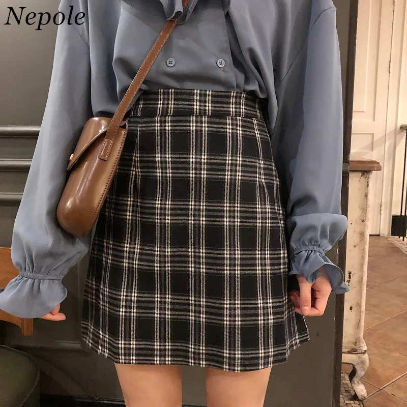 

Neploe Plaid England Style Modis Skirt Fashion Vintage Straight Jupe 2019 Spring Auttum Elegant Women Zipper Fly Bottom 69682