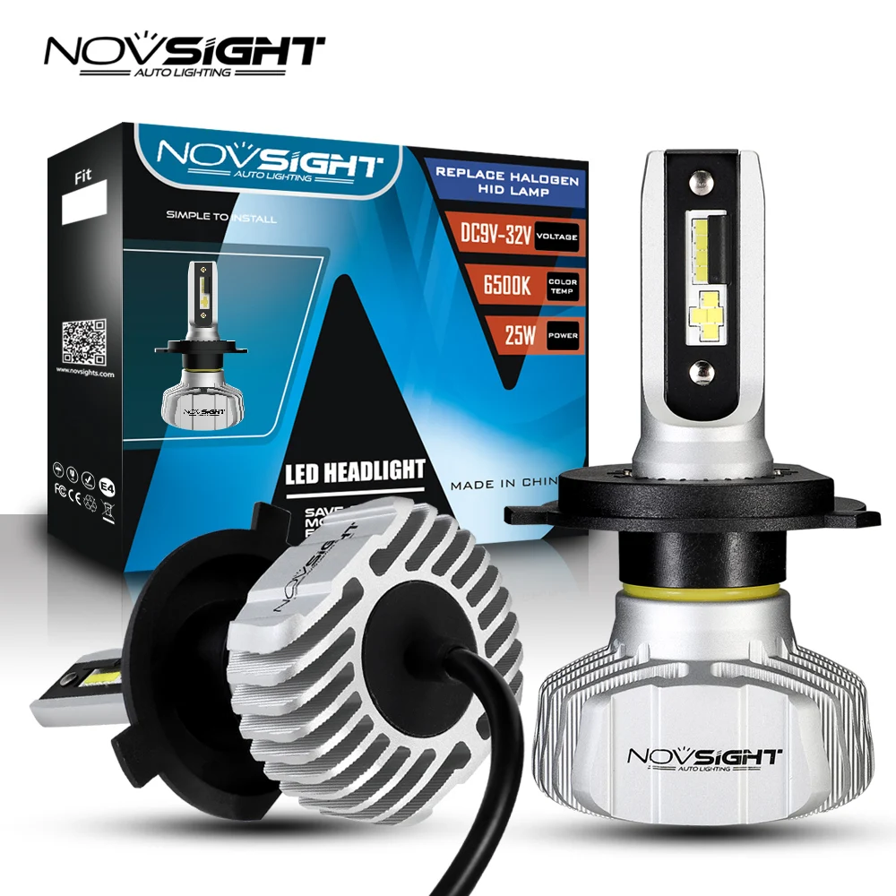 

NOVSIGHT 2pcs Mini H4 LED car headlight With SEOUL CSP LED Chips H7 LED Headlight Bulbs 6000K 10000LM High Quality Auto Headlamp