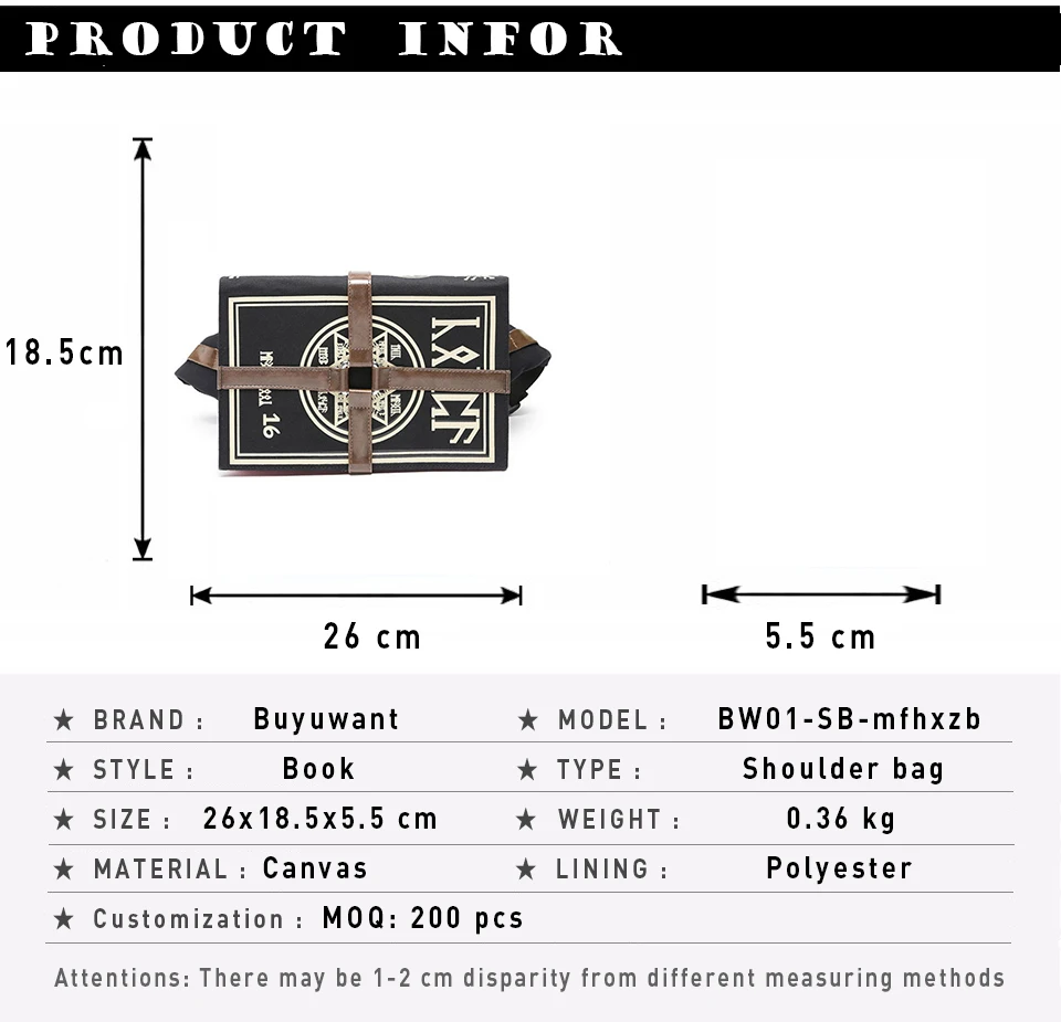 Buyuwant Холщовая Сумка на плечо в готическом стиле, сумка-мессенджер в форме книги, мультяшная Волшебная книга, Студенческая сумка, женская сумка в стиле панк, BW01-SB-mfhxzb
