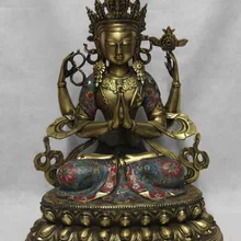 Bi003269 19 Медь Бронза Перегородчатой Четыре вооруженных Авалокитешвара кван юн Бодхисаттва Статуя