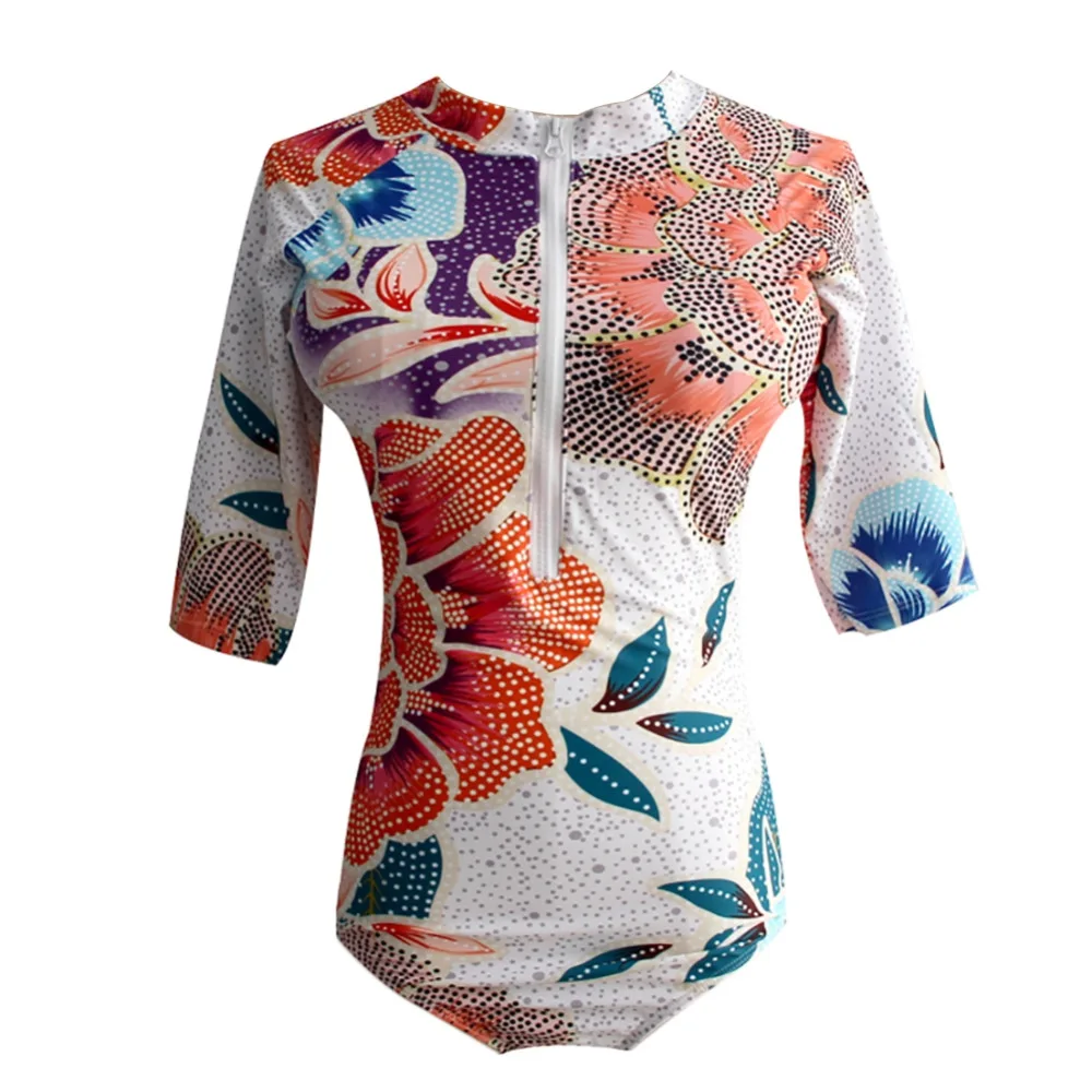 

Sexy Rash Guards Women Summer Swim One-Piece Suits (Zip/Crew V Neck) Wire Free Padded Bra Swimsuit Beach Bathing Suit