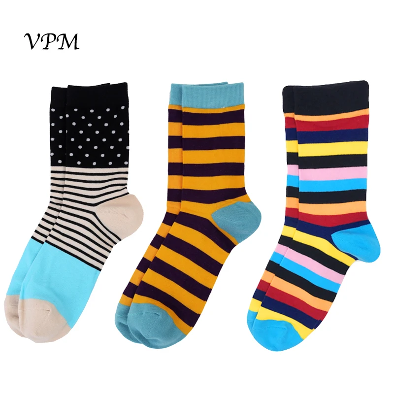 VPM 3 пары/партия Harajuku Happy Для мужчин бренд подарок красочные длинные полосатые носки для джентльмена хлопок Бизнес носки