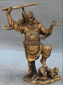 

12"Chinese Bronze Fengshui God Zhong Kui ChungKuel Catch Devil Hold Sword Statue