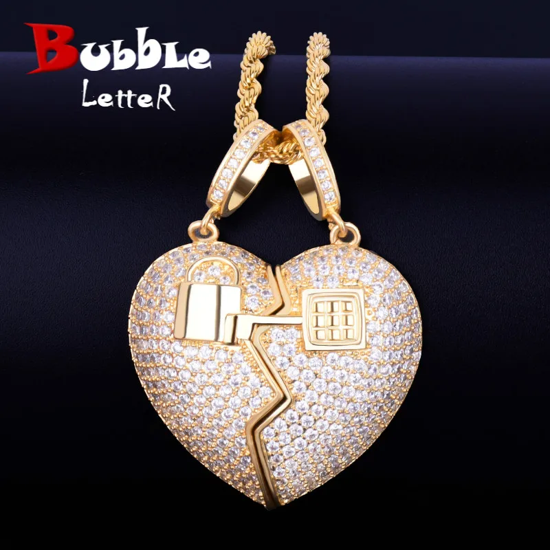Key Lock Heart Pendant Necklace Gold 