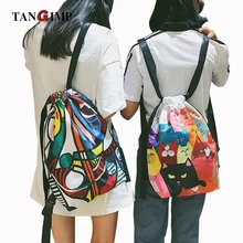 TANGIMP Funny Cat Dogs Backpacks Shoulder Big Oil Painting Cats Drawstring Backpacks Women Girls Beach PE Travel Shopping Bags