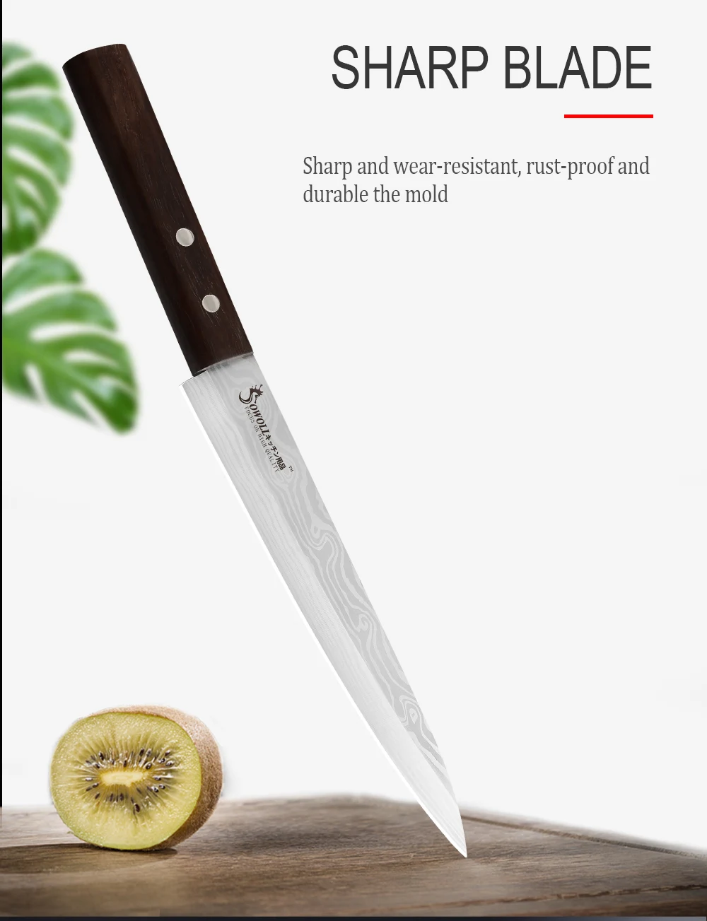 SOWOLL Кухня Нержавеющая сталь Ножи высокое углеродный острый нож Цвет деревянной ручкой сашими Ножи мясо суши лосось Пособия по кулинарии инструменты