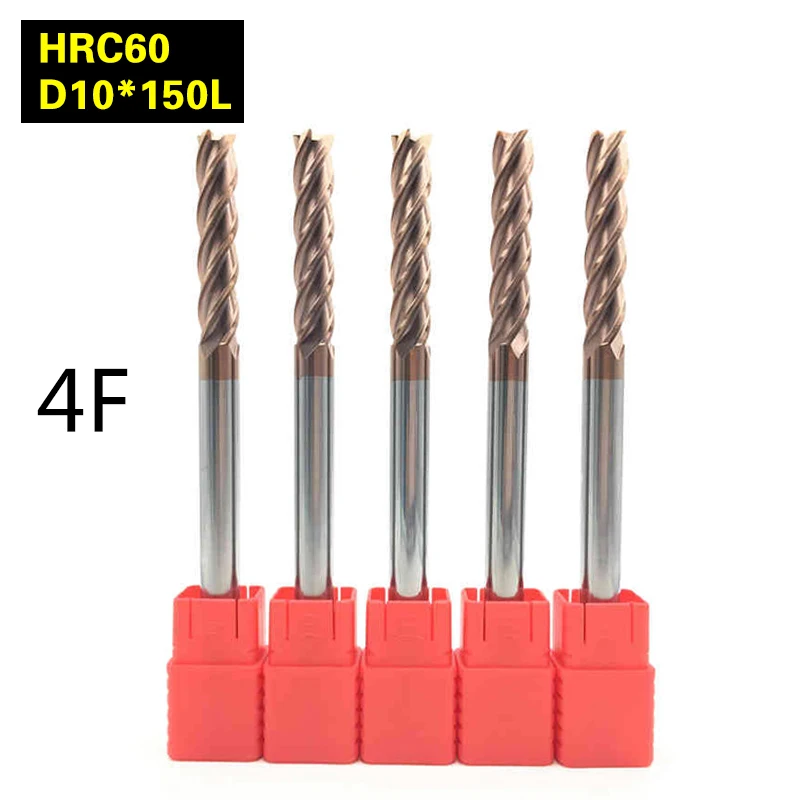 

5Pcs 4F-D10*150L hrc60 carbide End Mills tungsten Carbide Square Flatted End Mill 4 Flute Cutting diameter 10mm Milling Cutter