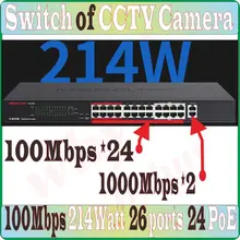 Сталь 26 портов 24 PoE 214 Вт 2*1000 Мбит/с порты коммутатор данных камера NVR сетевой коммутатор CCTV камера настольный коммутатор для интернет-сети
