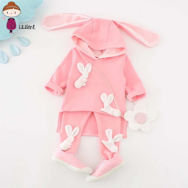 

Newborn Cute Clothes Sets Baby Girl Winter Suit Soft Cotton Long Rabbit Ear Hooded Suits Infant Femal Clothing Set Autumn New