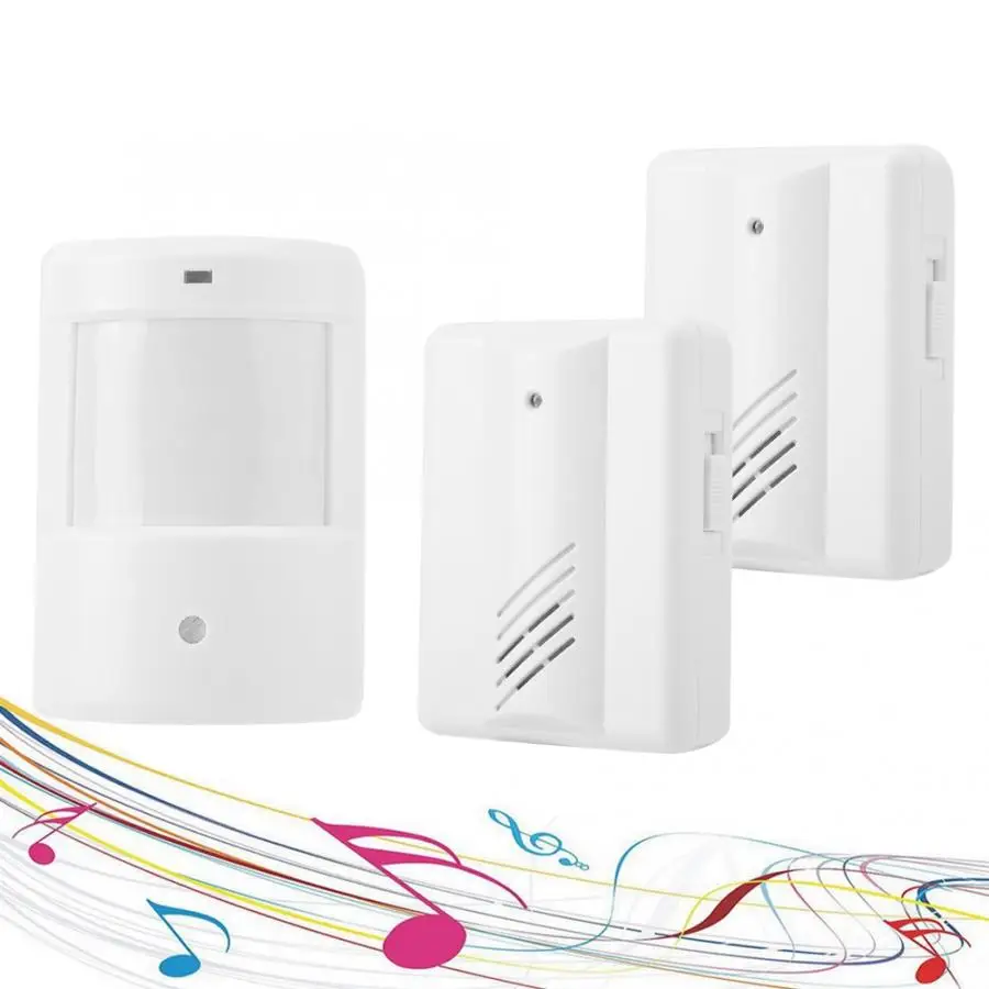 

Wireless Infrared Sensor Chime Alarm Doorbell 1 Outdoor Unit 2 Indoor Units White waterproof smart door bell motion sensor bell