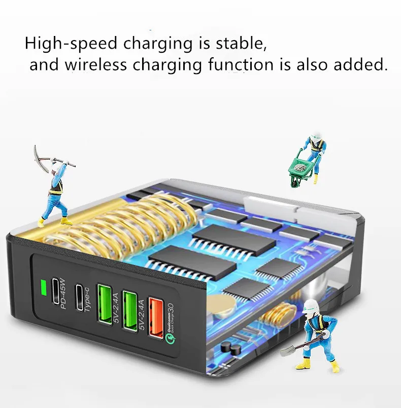 Настольное зарядное устройство PD75W многопортовое зарядное устройство QC3.0 быстрое зарядное устройство для ноутбука планшета беспроводной телефон Беспроводная зарядка huawei xiaomi