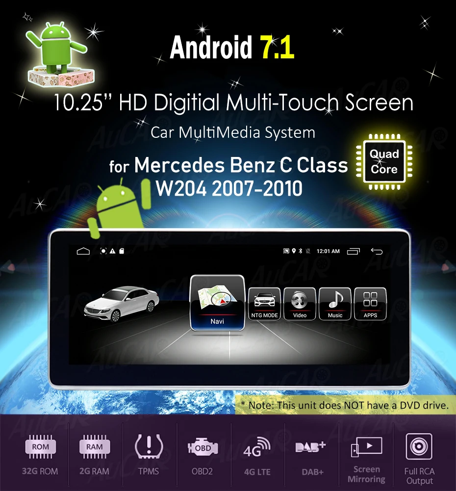 Discount AuCAR Android Car Radio for Mercedes Benz C Class W204 S204 2007-2010 GPS DVD Player Touch Screen Multimedia Stereo Audio IPS BT 6