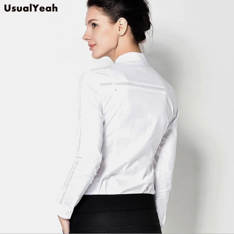Модная весенняя женская рубашка с длинным рукавом, Женская деловая кружевная белая блуза со стоячим воротником в стиле пэчворк для работы, S-XXL