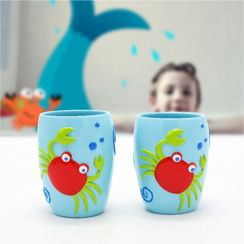 Kids'Bathroom اكسسوارات مجموعة 5 قطعة فرشاة الأسنان حامل حمام غرفة ديكور جميل لطيف السلطعون الأخطبوط الحوت اللون الراتنج الأطفال هدية