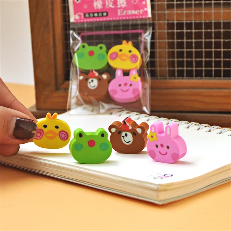 Trochilus 4Pcs mini animals erasers cute rubber school supplies for