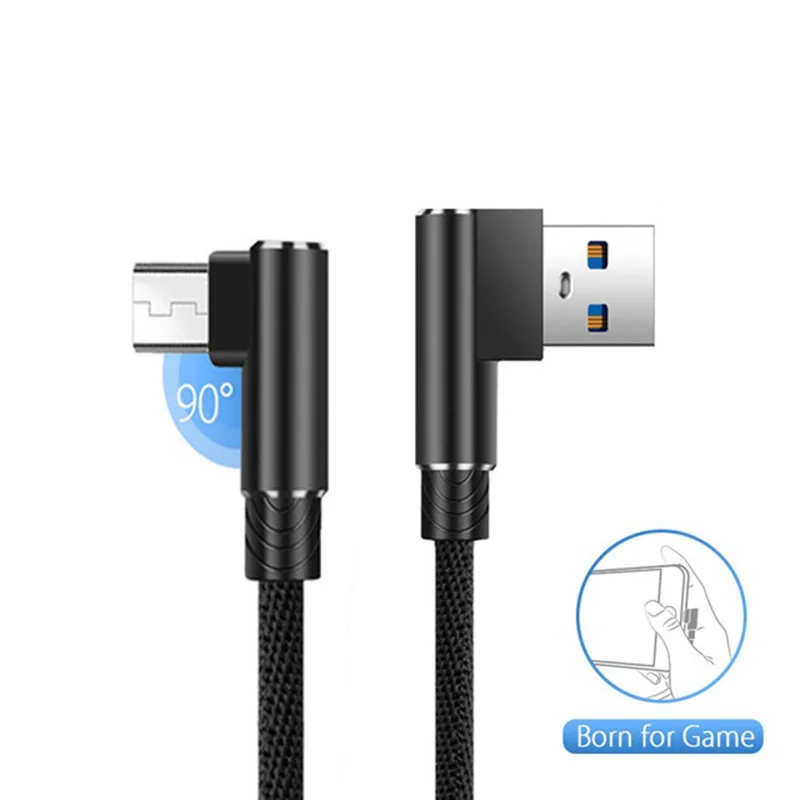 

1m 2m 3m Long 90 Degree Right Angle Micro Usb Cable Charging Wire Cord Microusb Data Line for Huawei Honor Play 8A Pro 10i 20i