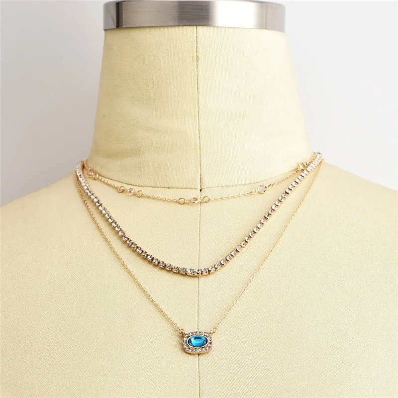 Ожерелье с голубым кристаллом, подвеска s для женщин, кристальная цепочка для тенниса, золотое ожерелье Kolye