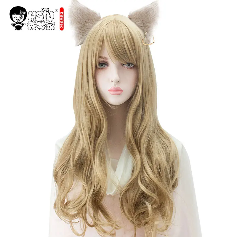 

HSIU NEW High Quality LOL KDA Cosplay Wig Ahri Costume Play Women Golden Wigs Halloween party Play Adult Wigs Anime Game Hair